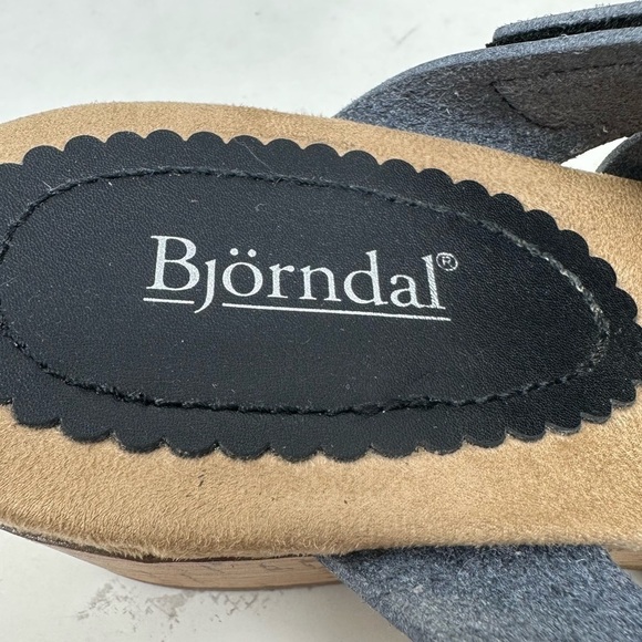 Bjorndal Shoes Womens 9.5 Sandals Black Straps Leather Cork Midsoles Wedge Heels - Picture 10 of 12